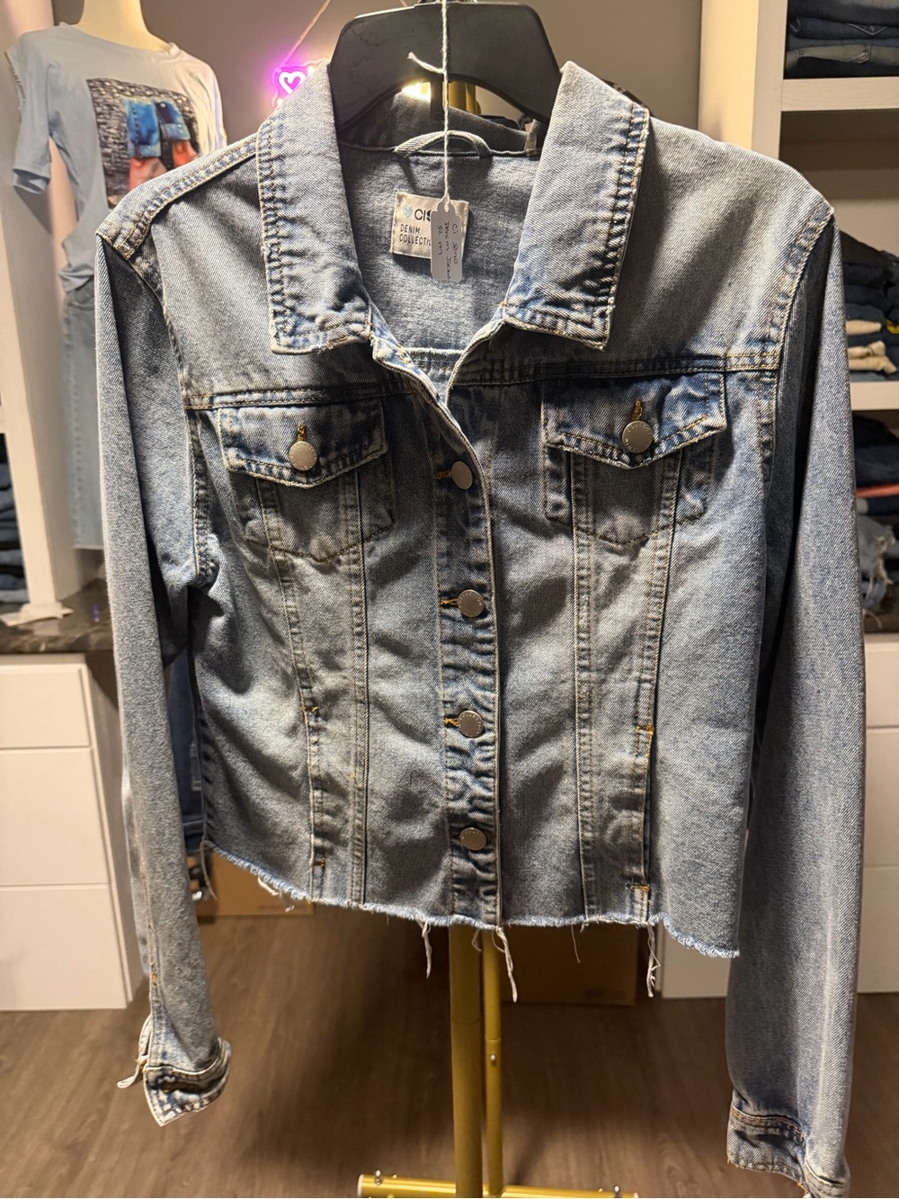 Ciso Light Blue Denim Jacket with Frayed Hem